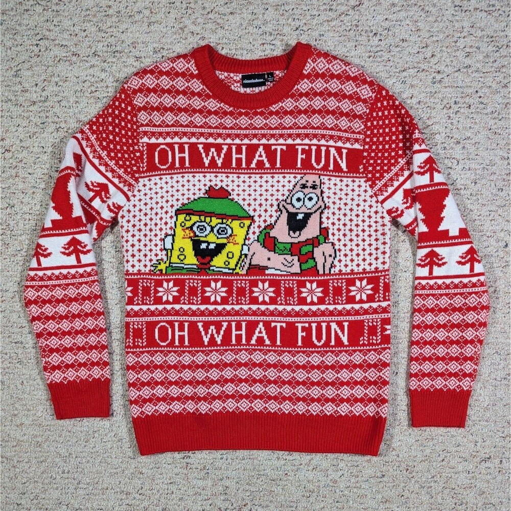 SpongeBob Squarepants Ugly Christmas Sweater Mens Large Patrick Star Oh What Fun